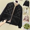 Women Winter Coat with Dual Pockets Fleece Patchwork Padded Thick Round Neck Long Sleeves Zipper Closure Jacket Warm Outdoor Outerwear