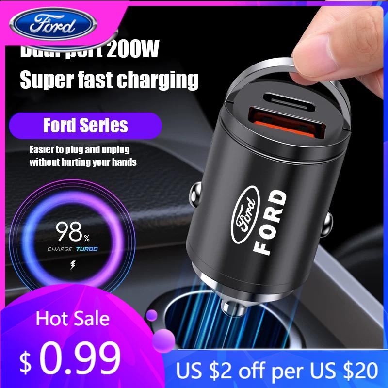 Autoaufkleber Autoaufkleber 2025 Heißes Auto 200W Dual-Port Mini-USB Typ-C Schnellladegerät Ultra-Schnellladung Zigarettenanzünder Für Ford