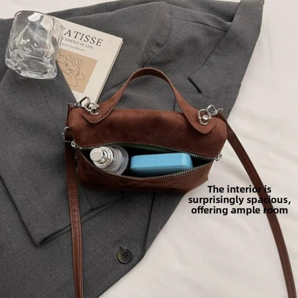 Trendy Autumn Winter Matte Crossbody Bag Suede Box Design Shoulder Bag Pure Color Textured Evening Bags Women Handle Bag