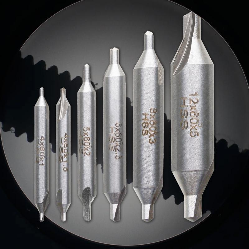 6Pcs High Speed Steel Center Drill Bits Set Countersink Drill Bit Adapter for Lathe Metalworking Size 1/1.5/2/2.5/3/5mm