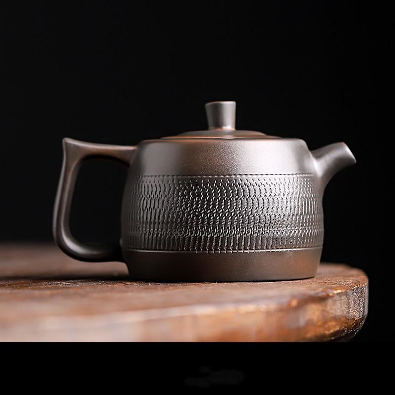 Tetera de cerámica morada, tetera de cerámica, juego de té de kung fu, cuchillo de salto, olla tallada, olla individual hecha a mano