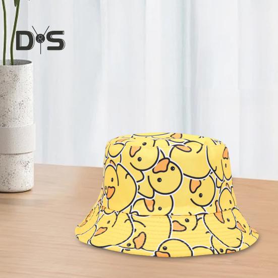 Fisherman Hat Flat Dome Wide Brim Yellow Duck Print Basin Hat Lightweight Breathable Outdoor Sun Hat