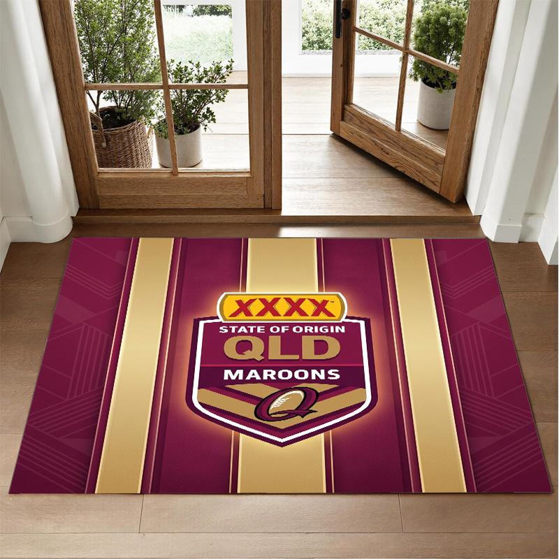 Queensland Maroons Design Crystal Velvet Rug Soft Decorative Mat for Bedroom Entrance