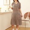 Korean version dress round neck comfortable nightdress women's casual fresh pleated short sleeve floral dress slim dress