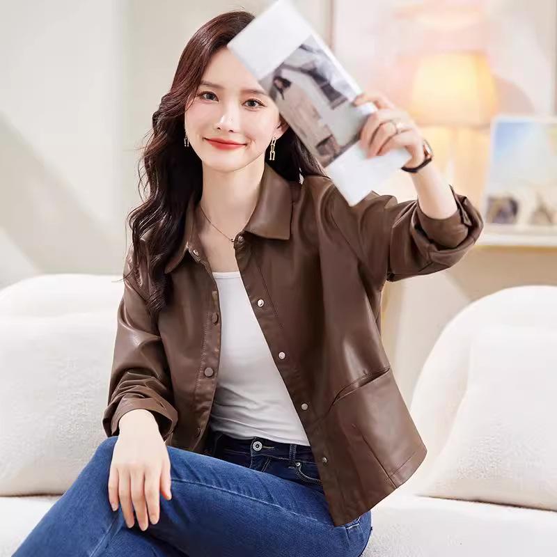 

Весенне-осенняя свободная кожаная куртка женская короткая модель новая корейская модная повседневная куртка из натуральной кожи в западном стиле модная XL