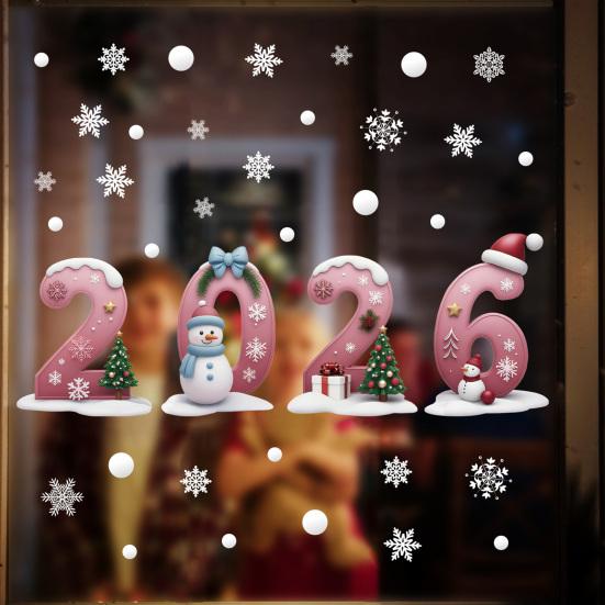 2026 Christmas Window Clings Snowflake Ice DIY Double-Sided Stickers Cute Snowmen Trees Electrostatic Adhesion Home Office Decor