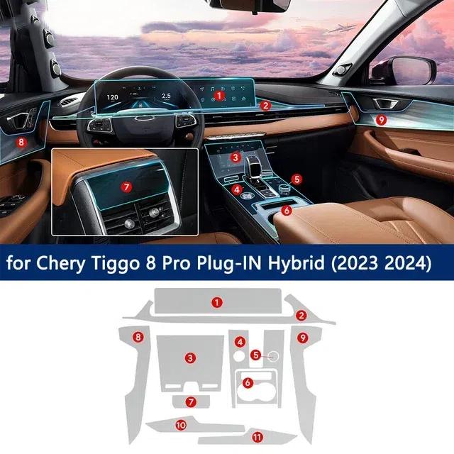 Interior TPU Protective Film For Chery Tiggo 8 Pro Plug-IN Hybrid  2024 Anti-Scratch Sticker Gearbox Panel Navigation Screen