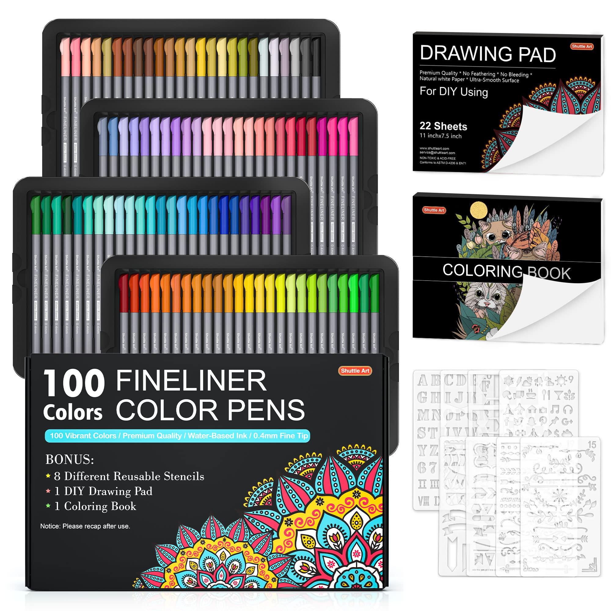 

Shuttle Art Pen Fine Line Coloring Book Set with Fine Line Millimeter Manga Gifts for Kids 100-Color Water-Based Set, 0.4mm Pens, Sketchbook, Pens,