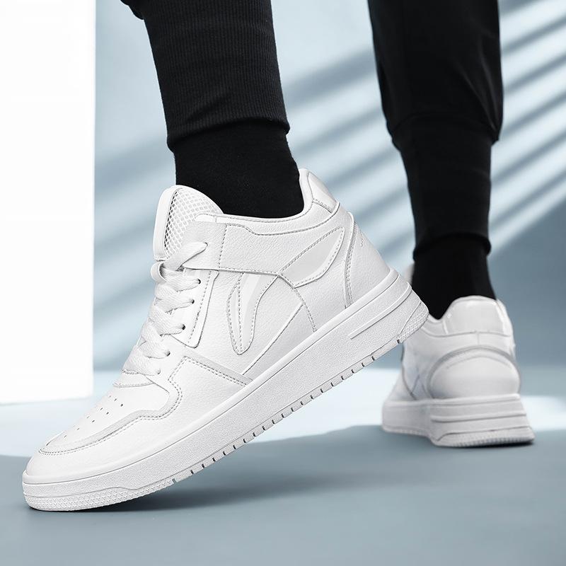 New Style Men Casual Shoes With Hidden Insole Height Increase 6/8/10CM Men Made of Cowhide Trendy Fashionable White Canvas Shoes