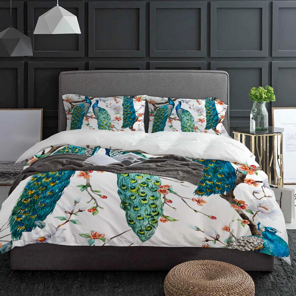

Three Peacocks Standing On A Branch Bedding Set 3pcs Duvet Cover Pillowcase Kids Adult Quilt Cover Double Bed Set Home Textile EU single(135x200cm)