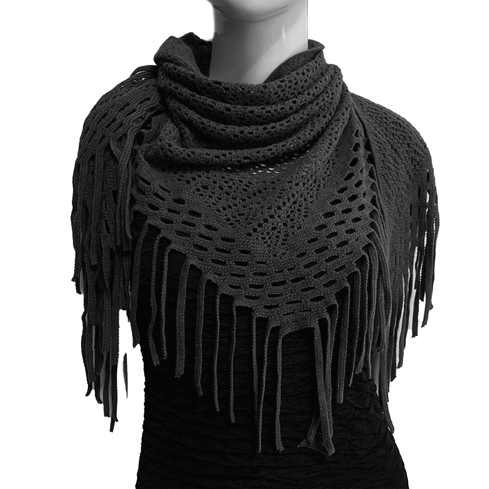

Women s Hollowed Knitted Triangular Scarf Imitation Cashmeres Soft Winter Shawl Wrap Neckerchief Blanket with Fringes 1