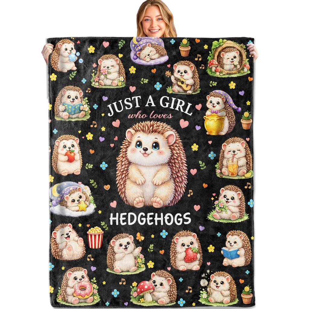 Cute Hedgehog Throw Blanket Super Soft Cozy Lightweight Fuzzy Comfy Flannel Blanket Plush for Couch, Sofa, Bed, Travel, Camping