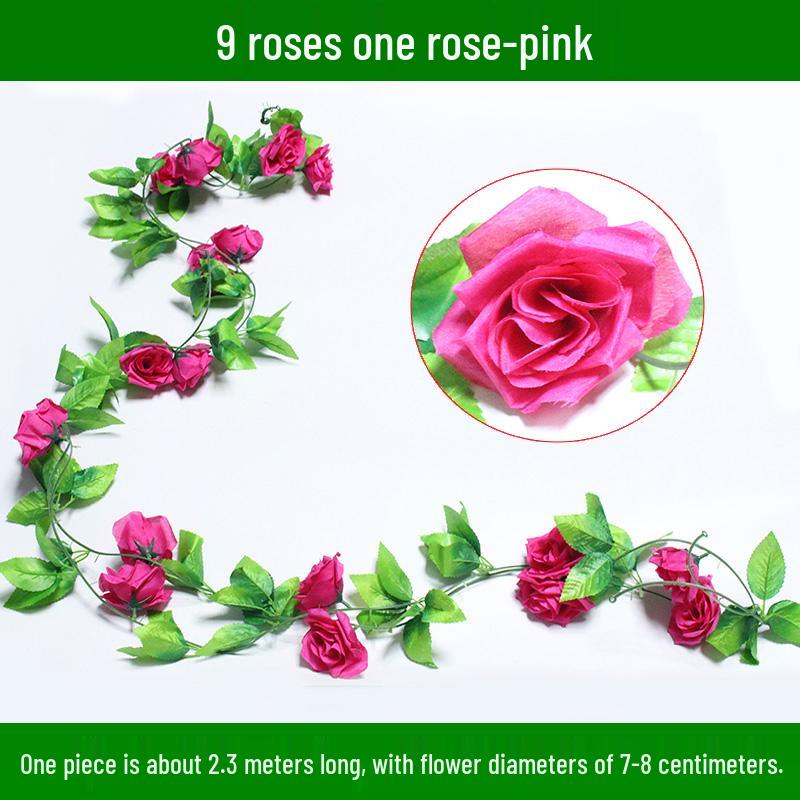 Artificial Rose & Green Leaf Vine for AC Decoration