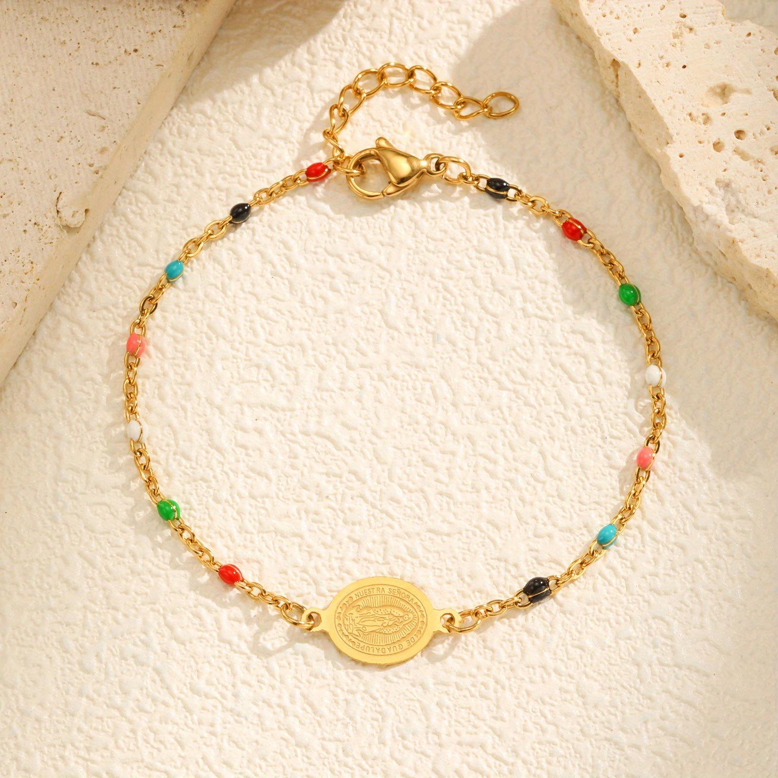 

Богемные цепочки из цветных бусин, браслеты «Дева» для женщин, браслеты из нержавеющей стали золотого цвета, святой христианский ювелирный подарок