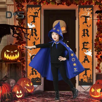 Mantello di Halloween per bambini Unisex Stampa a stelle Cappuccio Allacciatura Streghe Cosplay Costume per esibizioni sceniche Poncho per feste Dolcetto o scherzetto
