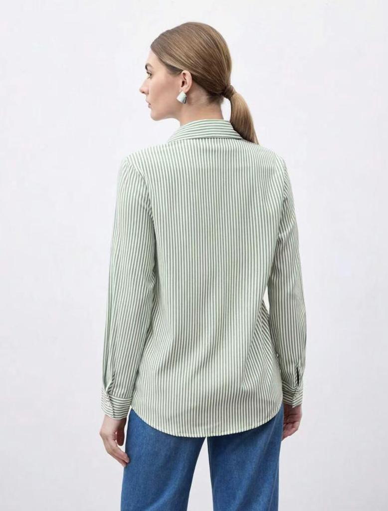 2025 Women's Striped Long-Sleeve Single-Breasted Casual Fashion Shirt