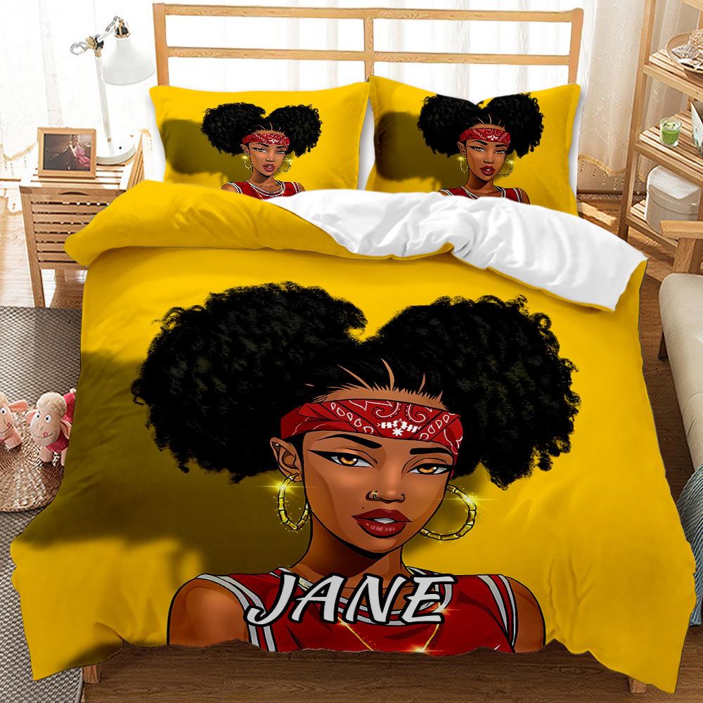 Black Girl Quilt Cover 3D Digital Print Three-Piece Bedding Kit