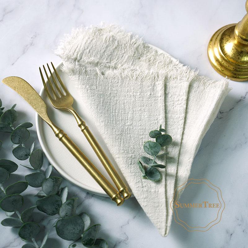 20PCS Napkins 41x41CM Cotton Cloth Gauze Retro Burr Rustic Kitchen Tea Towel Wedding Party Dinner Christmas Napkin Table Decor