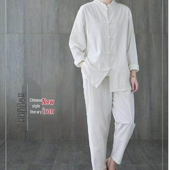 Spring Summer Zen Style Chinese Cotton Linen Frog Button Robe - Loose Fit Tai Chi Suit with Stand Collar for Men