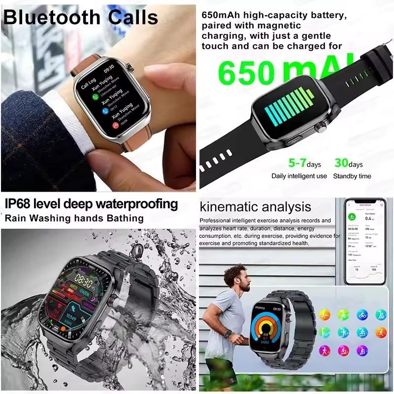 2025 New Smart Watch 2.04-inch AMOLED Screen Bluetooth Call IP68 Waterproof 650mA Sports Smartwatches Men Android Military-Grade