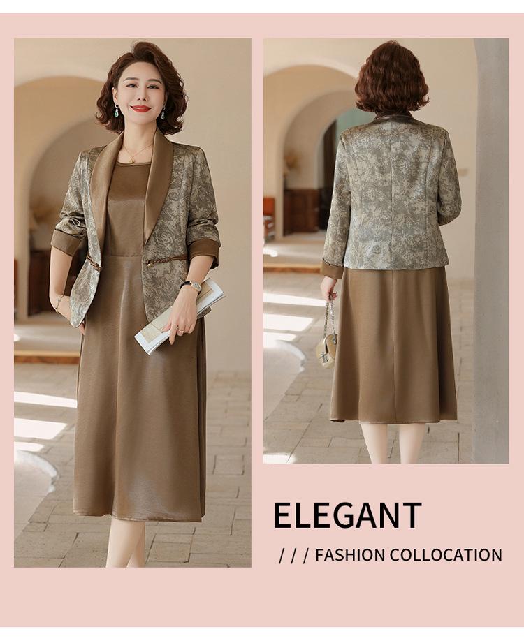 Mom's Chic Autumn Two-Piece Set: Elegant Midlife & Senior Women's Skirt and Outerwear Collection.