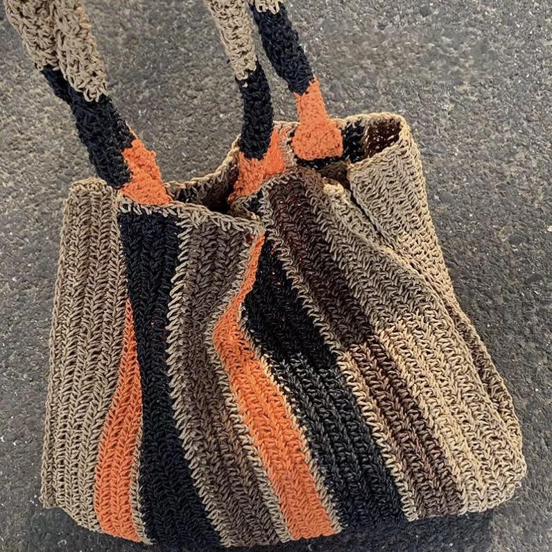 Advanced Striped Woven Bag, Handmade New Large Capacity Woven Bag, Single Shoulder Tote Bag, Women's Beach Bag