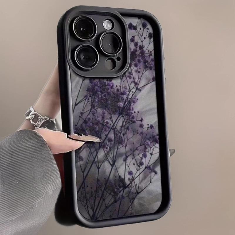 Purple Flowers Phone Case Compatible with Apple iPhone 17 Pro Max to 13, Japanese Korean Ins Style, Cross-border European American Design.