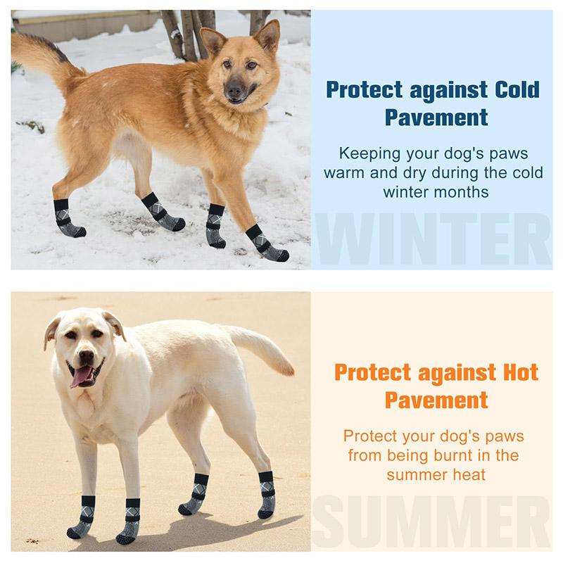 4PCS Anti-Slip Dog Socks Paw Protector Traction Wear Knitted Pet Socks Adjustable Indoor And Outdoor Non-Slip Socks For Pets.