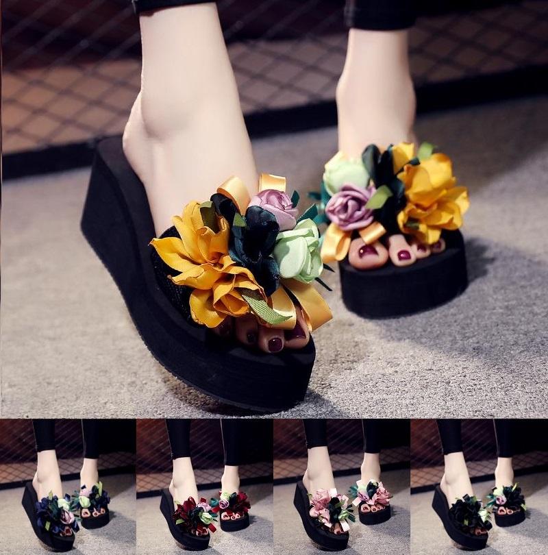 Elegante Damen Bohemian Stil Applikationen Blumen Knospen Hausschuhe Für Strand Spaß