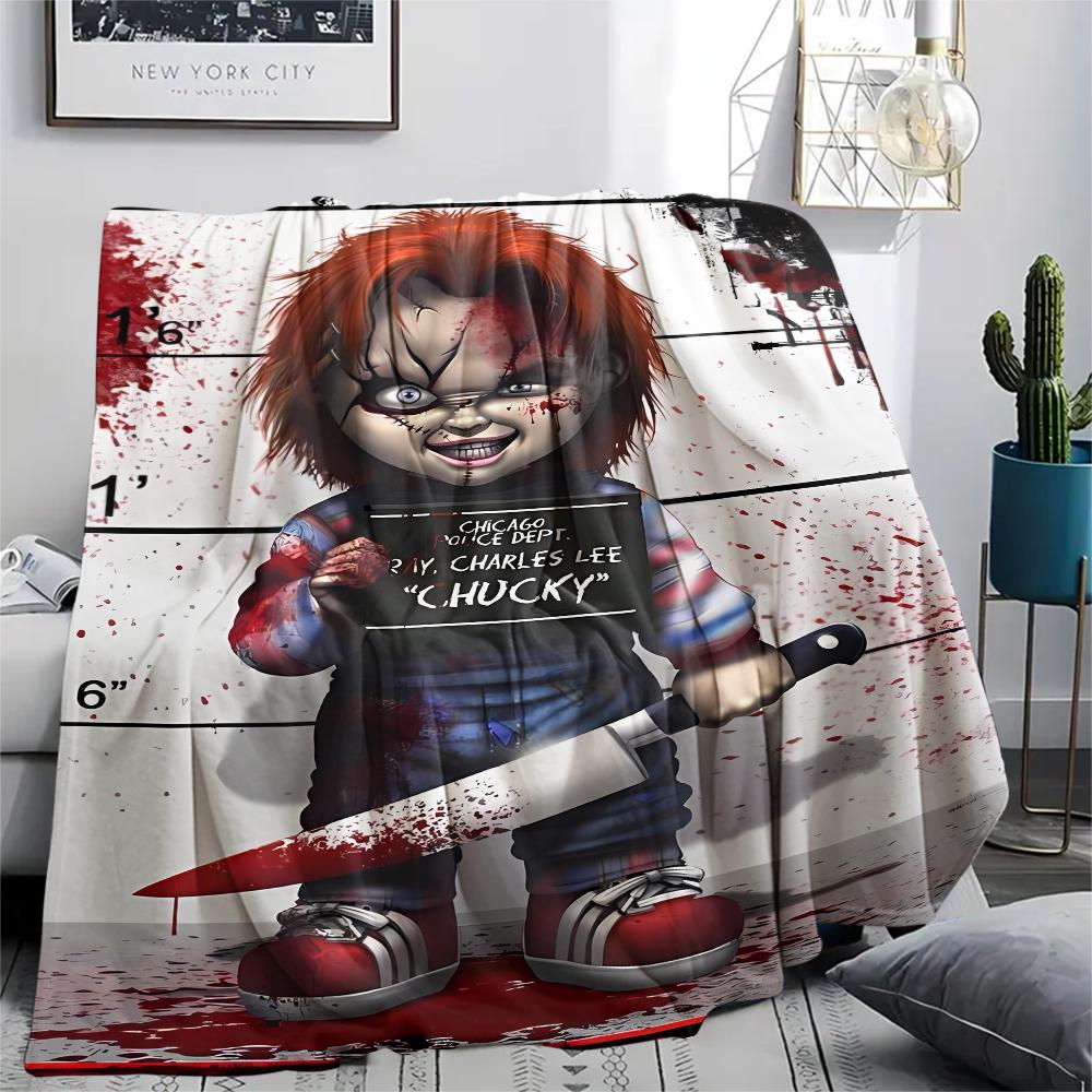 1Pc Chucky Print Flannel Blanket, High quality Comfortable for All Seasons, Home Decor, Warmth and Comfort, Perfect for Christmas Gifts