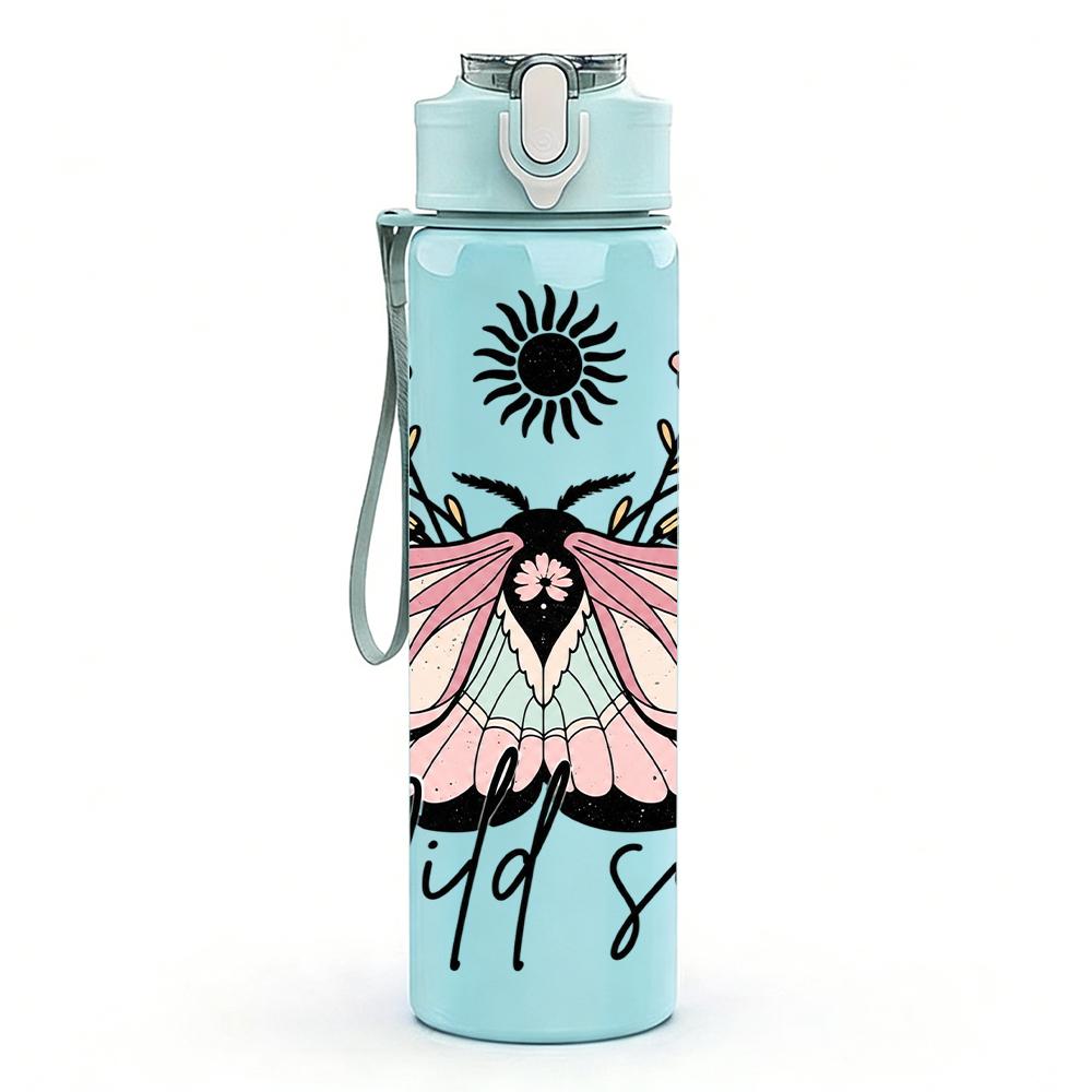 1PC Moth Wild Soul Sunflower 750ml Color Plastic Sports Water Bottle Leakproof Flip Straw Lid Suitable for Sports Office Home Use