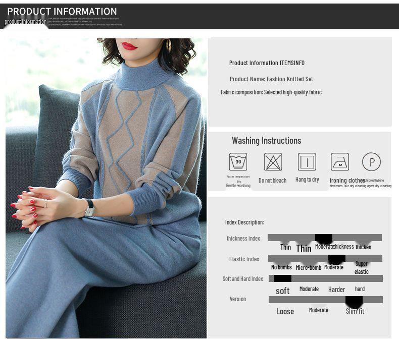 Mom's Casual Knit Wide-Leg Pants Set - Plus Size Autumn/Winter Sweater for Women