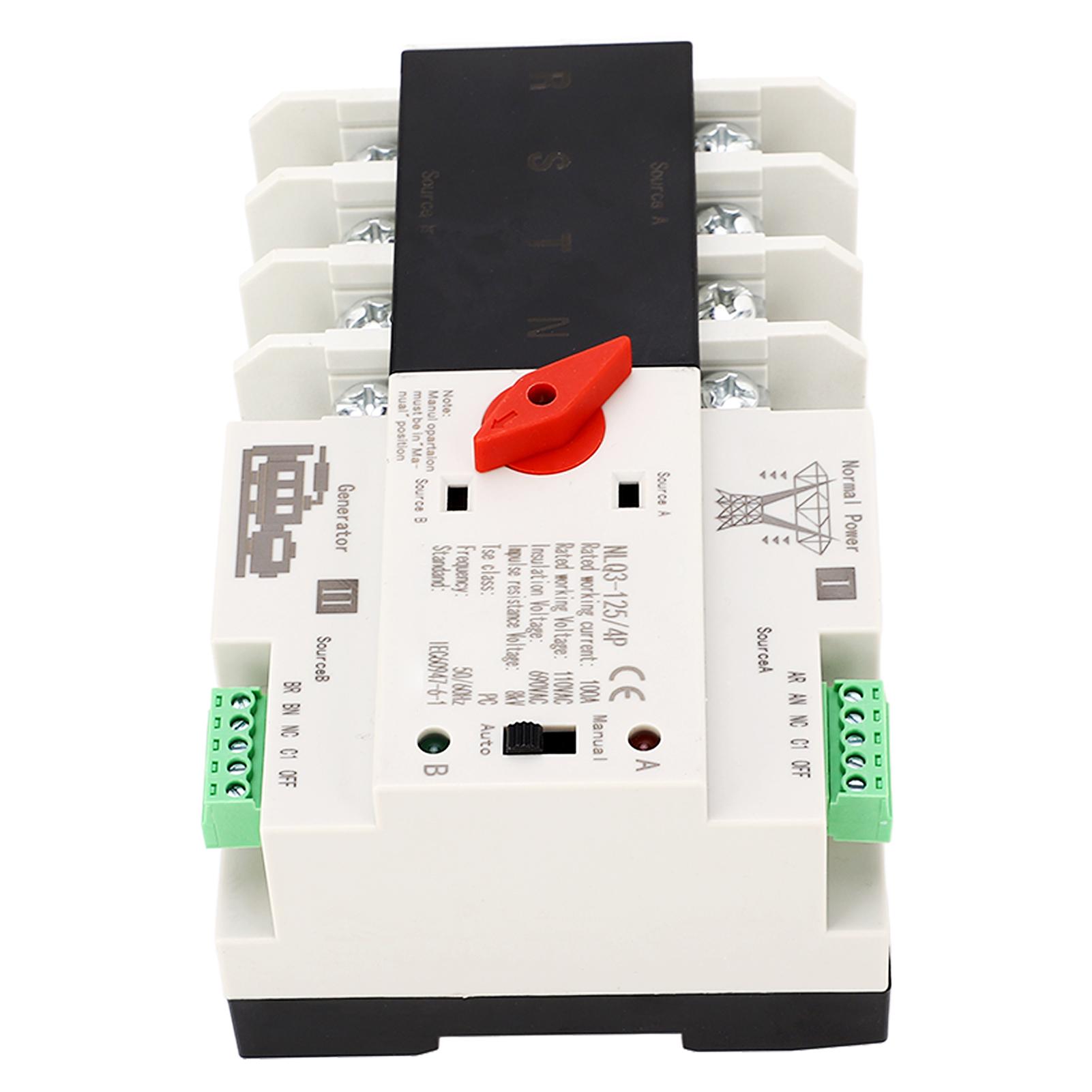 

Подвійний автоматичний перемикач живлення 4P Перемикач генератора на рейці 100A AC110V