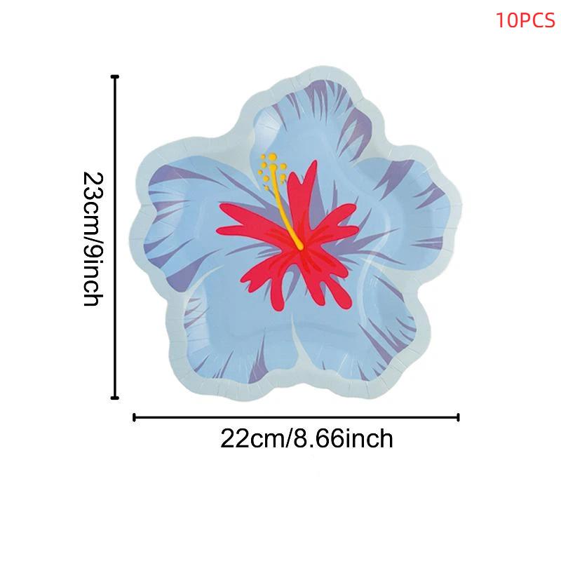 Hibiscus Flower Shaped Paper Plates Hawaiian Luau Tropical Party Supplies Disposable Dessert Tableware For Summer Birthday