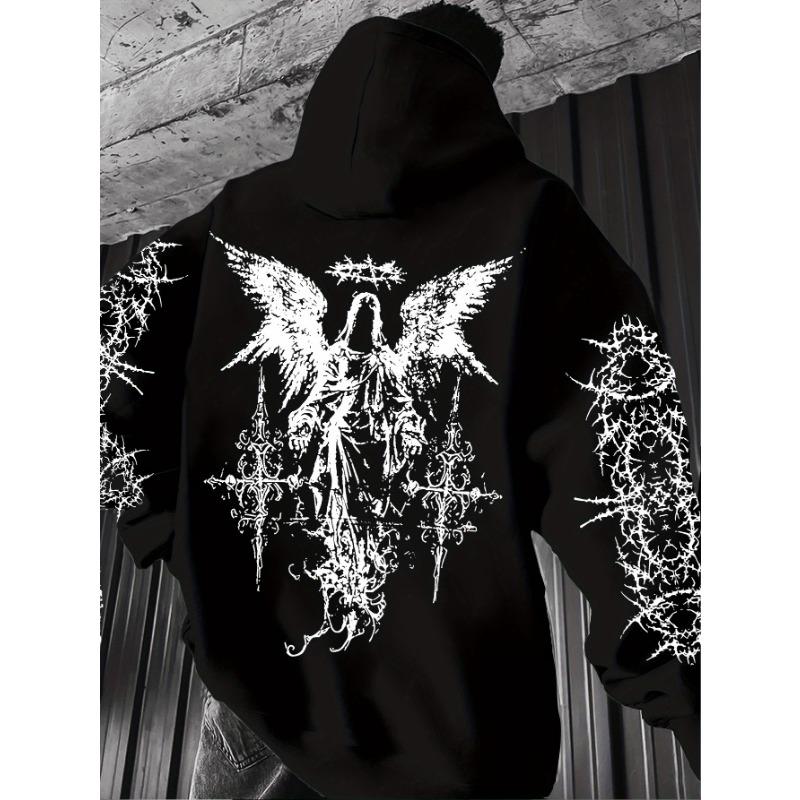 Hot selling autumn and winter men's Gothic angel print soft and comfortable hooded sports outdoor streetwear