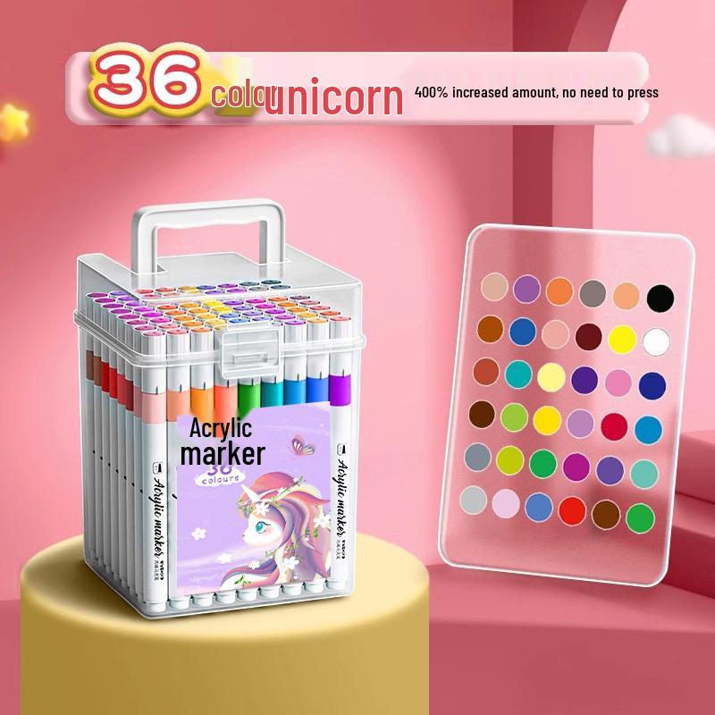 Washable Acrylic Markers: Non-Bleed, Layerable, Waterproof, Quick-Dry, Includes 24 Colors, Ideal for Students & Art.