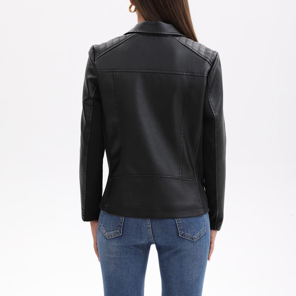 Ladies Fashion Casual Solid Color Outdoor Leather Jacket Short Coat