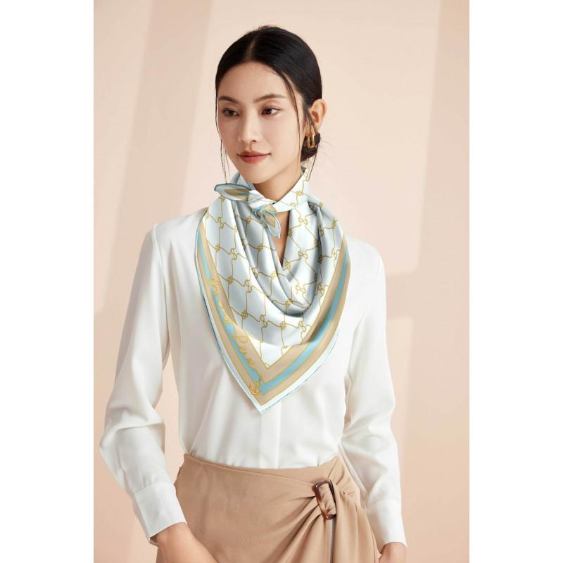100% Mulberry Silk Square Scarf Double-sided Print Light Luxury Shawl Women Mom Fashion Accessory