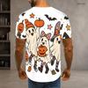 Men Plus Size Round Neck Short Sleeve T Shirt Cute Halloween Ghost Pumpkin Printed White Straight Hem Pullover