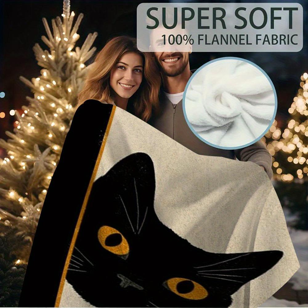 1pc 60x80 Inch Cozy Cat Blanket - Minimalist Black Cat Peeking Design, Soft Lightweight Fabric for All-Season Use, Perfect for