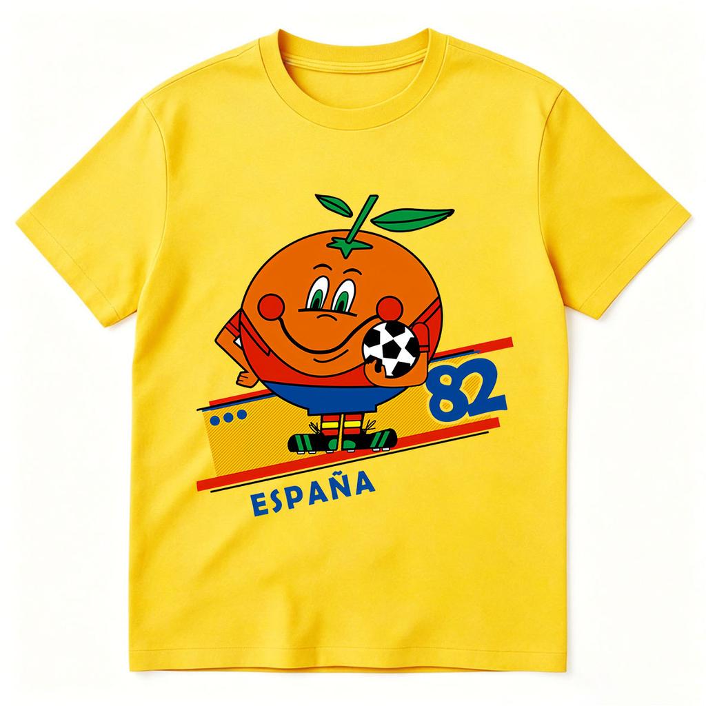 Naranjito Spagna 82 Mascotte Spagna 1982 Calcio Divertente Maglietta Unisex Abbigliamento Unisex Moda Cotone Oversize Manica Corta Magliette