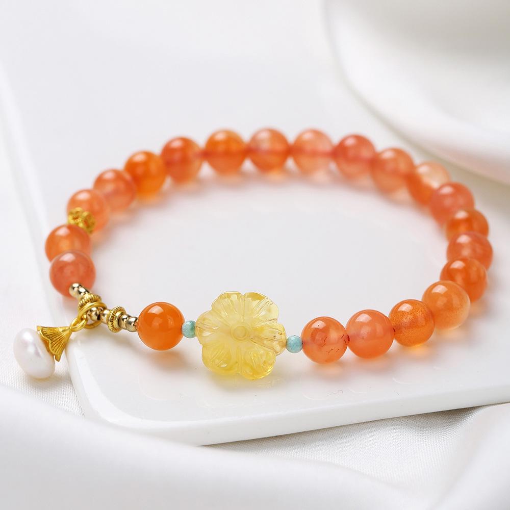 2024 Trendy Original Southern Red Beaded Bracelet with Natural Amber & Pearls - Fashion Gift for Girlfriend