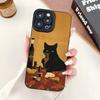 Black Cat Enjoys Wine Phone Case Suitable for iPhone 17, 16, 15, 14, 13, 12, 11 Pro/Max/Plus Anti Drop and Anti Shock Back Cover