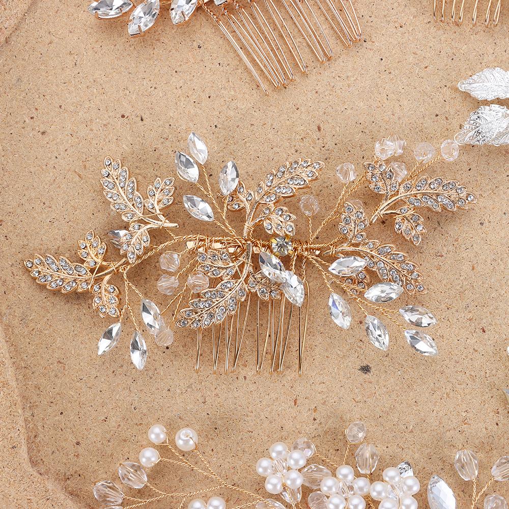 Romantic Hair Jewelry Pearl Leaves Tiara Headpiece Hair Combs Bridal Clips Flower Hair Pin