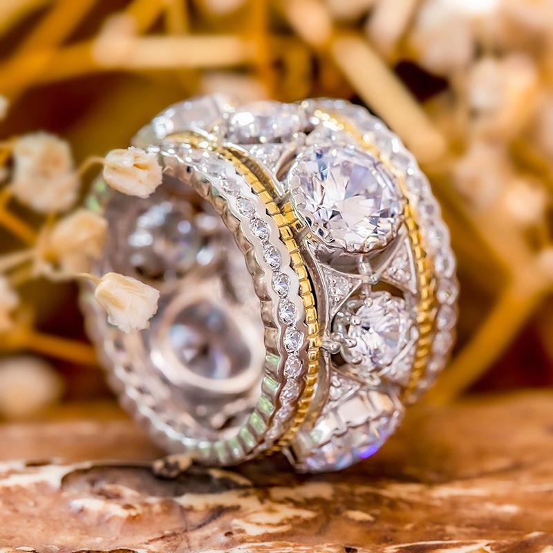 Gorgeous Bright Zirconia Finger Ring Female Luxury Wedding Band Two-tone Style Accessories Fashion Delicate Lady Jewelry