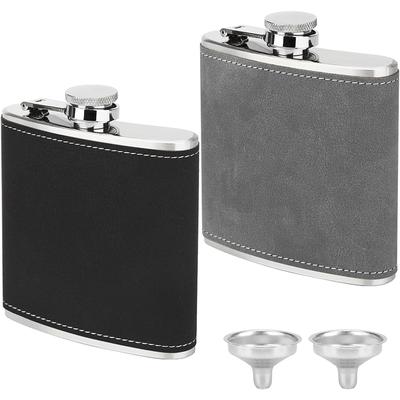 LMETJMA 6oz 180ML Flachmann mit Trichter 304 Edelstahl Whiskey-Flachmann mit Leder umwickelt Trinkflaschen für Whiskey JT377