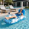 Inflatable Pool Float Mat with Mesh Seat Backrest Tropical Leaf Print Foldable Beach Lake Float Raft Water Lounger Adults Swimming Pool Sun Tanning