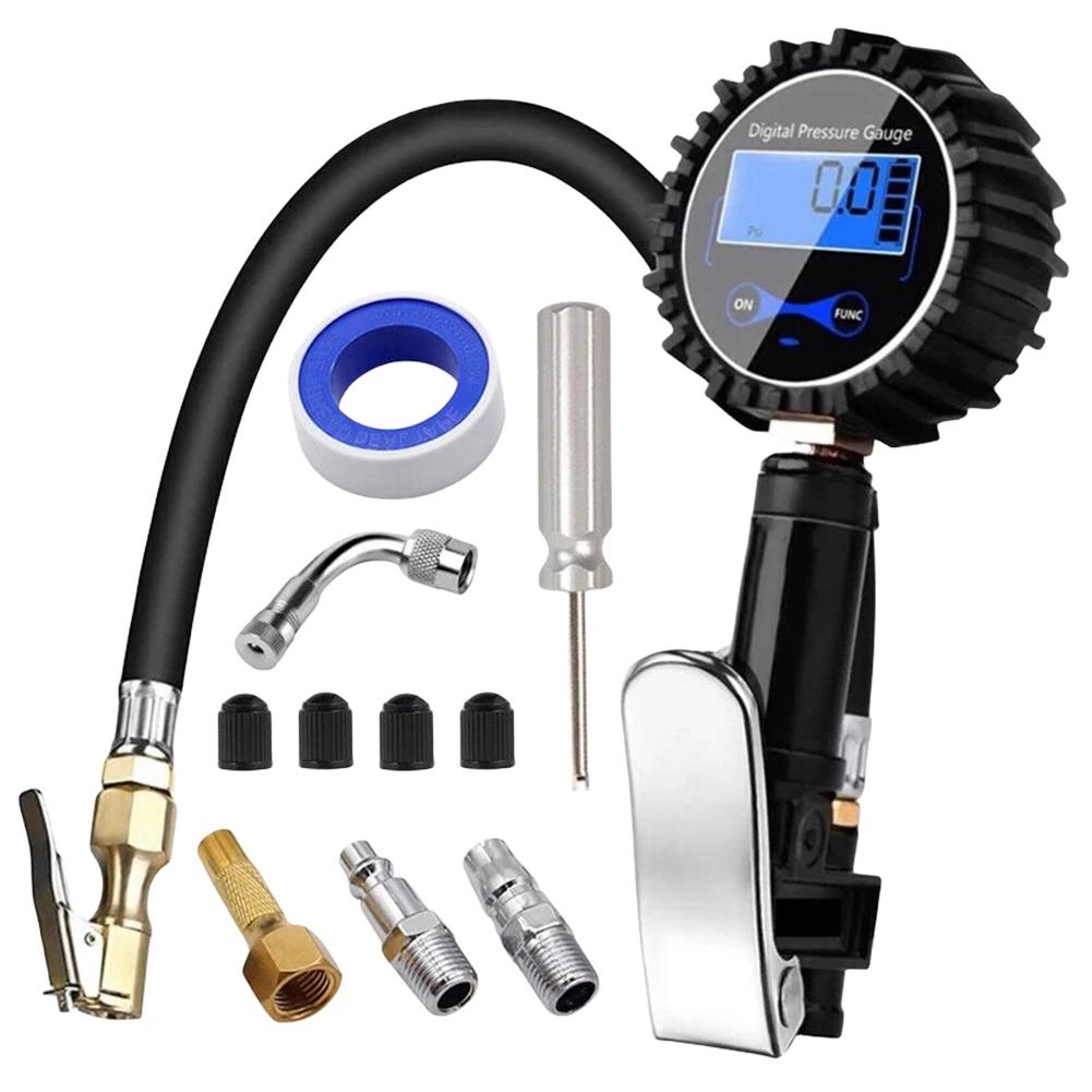 Digital Car Tire Air Pressure Inflator Gauge LED Display Car Tire Inflator Gun Air Line Clip-on Tyre Pump for Motorcycle Bicycle