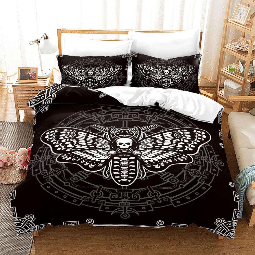 Death Moth Duvet Cover Set King Queen Size Moon Skull Youth Gothic Insect Print Skeleton Bones Polyester Quilt Cover for Kids