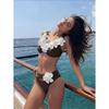 Neues Blumen-Tube-Top Europäisches und Amerikanisches Anzug Sexy Mehrfarbiger Bikini Geteilter Badeanzug Blüten Blätter Meeresufer